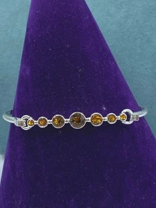 Orange Crystal Glass Bracelet Silver Tone Hook Clasp 6” - Picture 1 of 9
