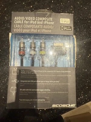 Аудио/видео композитный кабель Scosche для iPod iPhone iPad (от 30 контактов до RCA)  - Изображение 1 из 3