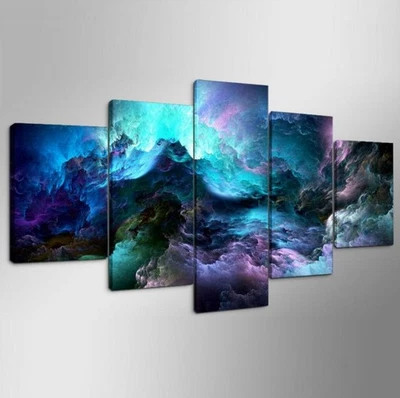 5 Panel Abstract Canvas Wall Art Colorful Space Galaxy Nebula Modern Home Decor - Image 1 of 4