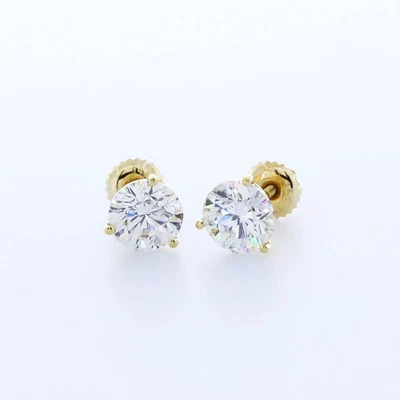 Aretes clásicos de oro blanco macizo de 14K con diamantes naturales redondos de 4 quilates F VS2 Foto 1 de 4
