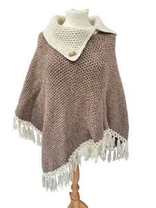 Chunky Handmade 50% wool poncho cape tassels size 10-14 - Picture 1 of 7