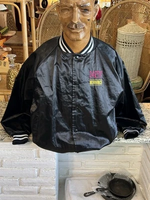 Винтажный 90-х вечеринки ресурс черный атласный Bomber куртка L Auburn Sportswear США - Изображение 1 из 4