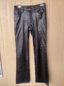 Vtg LEI Womens Sz 5 x 32" Black Wet Look Satin Pleather Pants Y2K Jeans - Picture 1 of 16