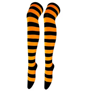 Striped Patterned Socks (Thigh High) Orange and Black - Picture 1 of 4