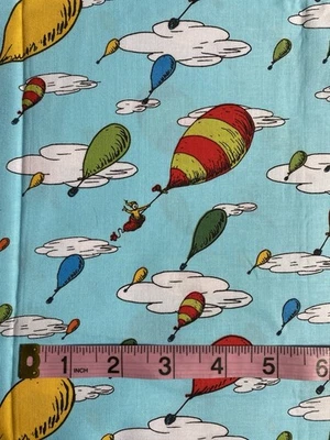 Dr Seuss 3/4 yard Oh The Places You'll Go Balloon Blue Cotton, missing corner - Image 1 of 3