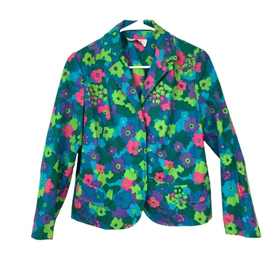 Vintage 70s Joyce Sportswear Mod Groovy Floral Flowers Blazer Chest 36" - Image 1 of 4