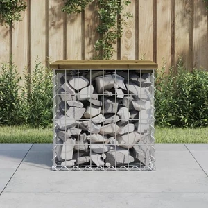 Garden Bench dark brown 43x44x42cm Solid Pine Wood with Galvanised Steel Gabion - Picture 1 of 10