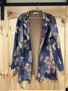 Solitaire Anthropology Women’s Floral Blazer Jacket BlueBoho Chic Large - Picture 1 of 6