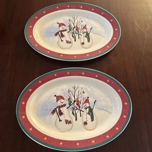 Lot Of 2! Royal Seasons Snowman Oval Stoneware Serving Platter Tray! - Picture 1 of 8