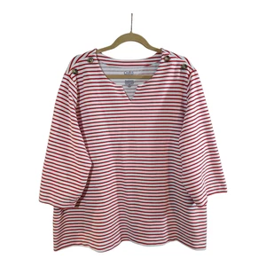 Croft & Barrow Ribbed Button-accent 3/4 Sleeve Striped Top Casual Women's 2X - Picture 1 of 6