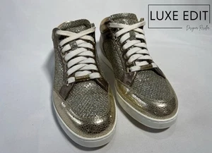 Women’s Genuine Jimmy Choo Gold Leather Glitter Miami Trainers Size 4.5 37.5 - Picture 1 of 16