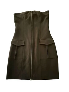 NWT Zara Zip Up Pocket Body Con Dress XS Olive Green - Picture 1 of 5