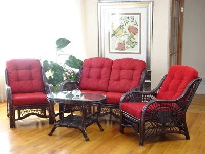 Malibu Living Set of 2 Lounge Chairs Loveseat Coffee Table w/ Glass, Dark Brown - Image 1 of 4