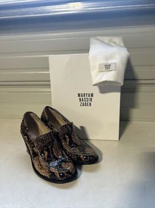 Maryam Nassir Zadeh Nora Patent Leather Auburn Snakeskin Loafers Heels Sz 37 EU - Picture 1 of 10