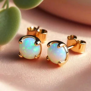 6mm Argento Sterling Massiccio 925 Rotondo Top Fuoco Opale Orecchini a Lobo per - Foto 1 di 14
