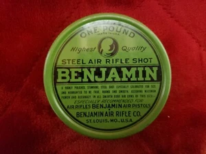 VINTAGE 1960’s BENJAMIN AIR RIFLE SHOT TIN 1 LB ST LOUIS MISSOURI NICE RARE - Picture 1 of 3