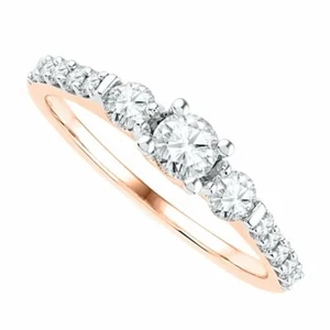 3/4 Carat In 10Ksolid Rose Gold Diamond Three Stone Engagement Ring - Picture 1 of 2