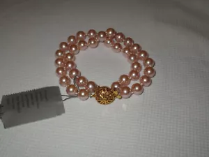 Fabulous Bracelet Vintage Richelieu Double Stand Pink Faux Pearl with Tag New 8" - Picture 1 of 10
