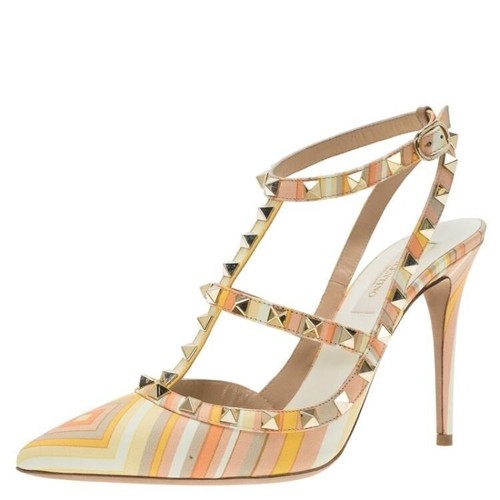 Autentici tacchi Rockstud con cinturino sorbetto mandarino VALENTINO GARAVANI taglia IT37 5