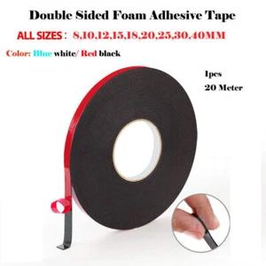 20m White /Black Glue Double Sided Foam Tape 8/10/12/15/18/20/25/30/40mm Width - Picture 1 of 8