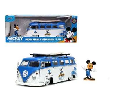 1/24 Jada 1962 Volkswagen T1 Bus & Disney Mickey Mouse Figure White Blue 33179 - Image 1 of 4