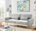 Sofa Bed Click Clack Folding Foam Couch Velvet W/ Gold Detail & Cushions