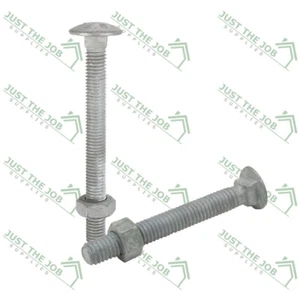M8, M10, M12 Carriage Bolt & Hex Full Nut Hot Dip Galvanised HDG DIN603 40>200mm - Picture 1 of 1