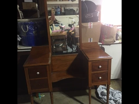 Antique Vanity Dressing Table with Mirror Cover
