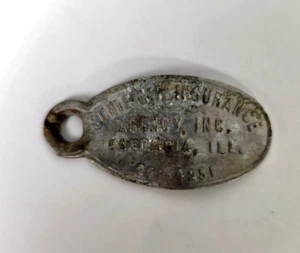 Schiemer Insurance Columbia IL Return Mail ID Fob Vintage Aluminum Tag Key Chain - Picture 1 of 5