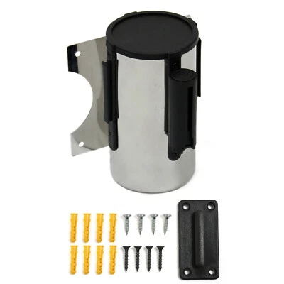 INFINITY 16ft Retractable Wall Mount Barrier Belt Queue Ribbon Post Strap Rope Stainless