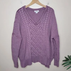 Vintage Bob Timberlake Fisherman Dusty Purple Cable Knit V-Neck Sweater Size XL - Bild 1 von 4