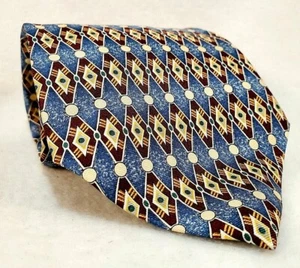Barrington Men's Tie 100% Silk Blue Brown Green Yellow Geometric 60" Long Italy - Picture 1 of 7