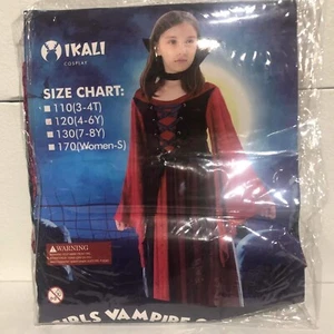 Girl Sz 4-6Y Vampire Costume Outfit Fancy Dress Up Gown Cosplay Halloween Party - Picture 1 of 24