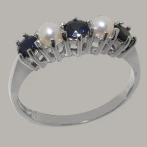 10ct White Gold Natural Sapphire & Full Pearl Womens Eternity Ring -Sizes J to Z - Picture 1 of 5