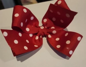 Polka-dot Hair Bow Red White Handmade alligator Hair Clip - Picture 1 of 4