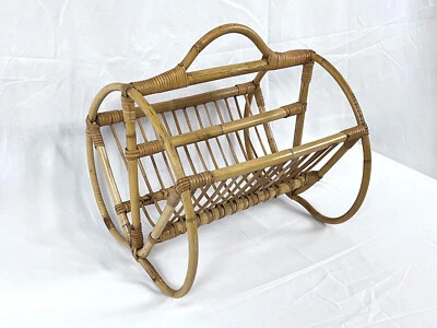 Porte Revues Range Magazines Rotin Forme Ronde Vintage 70's - Photo 1/4