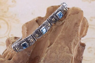 Pulsera "Triple Azul" de Plata de Ley y Topacio Azul con Acentos Dorados Foto 1 de 4