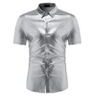 Stylish Men Shirts Tops Gold Shiny Short Sleeve Silver Singers Clothing