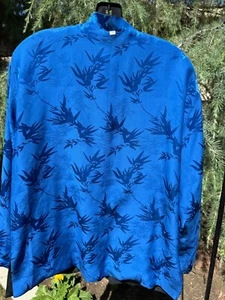Chico's Design 100 % Silk Reversible Jacket Asian Jacquard Colbalt & Black - Picture 1 of 6