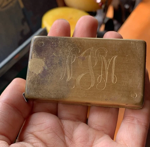 Antique 1800s Brass Monogram Tape Measure 38” 3”x1.5” Cover