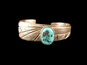 Geometrical Sterling and Turquoise Bracelet - Navajo Handmade - Picture 1 of 6