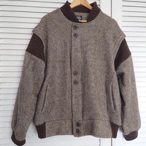 Rusk & Finch Pure New Wool Jacket Brown Striped Vintage NZ Made Mens L - Picture 1 of 13