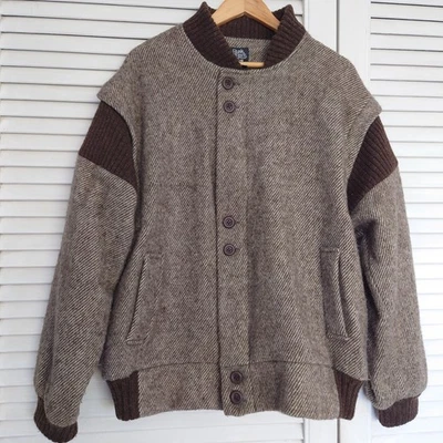 Rusk & Finch Pure New Wool Jacket Brown Striped Vintage NZ Made Mens L - Image 1 of 4