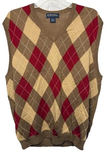 Brooks Brothers XL Argyle Sweater Vest 100% Merino Wool Brown Red Beige Diamond - Picture 1 of 6