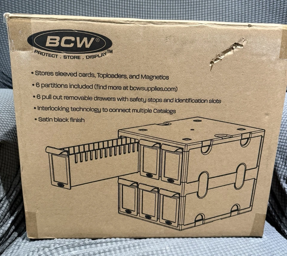 BCW 6-Drawer Collectible Card Bin Acid Plastic Card Catalog Storage Box