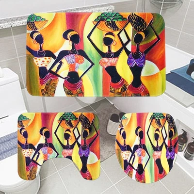  3 in 1 Afrikanische Frauen Muster Badezimmer Matte Set Rutschfeste Waschraum - Bild 1 von 4