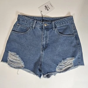 Princess Polly Cutoff Denim Shorts Womens Size 6 Light Wash 90s Style Jorts NEW - Picture 1 of 6