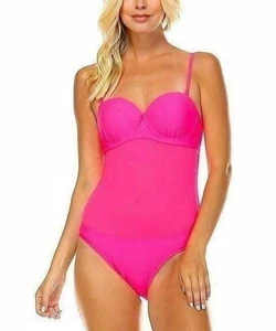 Envya Bandeau Mesh One-Piece Swimwear SZ L Fuchsia - Picture 1 of 2