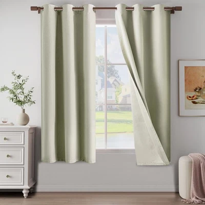 100 Blackout Linen Textured Curtains 64 Inch Length 2 Panels Set for Farmhous... - Image 1 of 4