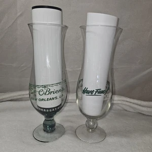 Vintage Pat O'Brien’s New Orleans 16 LA 'Have Fun' 10" Hurricane Glass Set of 2 - Picture 1 of 5